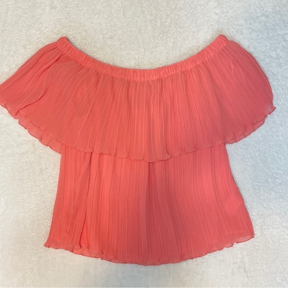NWT Express Coral Pink Off the Shoulder Ruffle Tiered Lightweight Summer Blouse - Picture 12 of 12